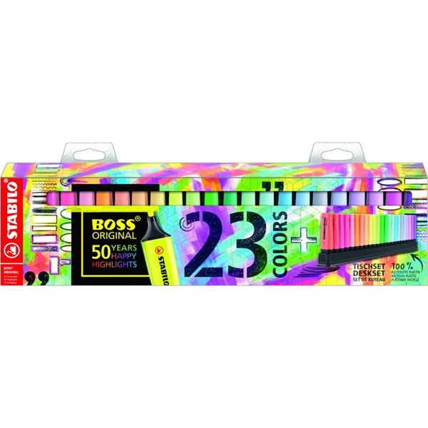 Szövegkiemelő készlet, 2-5 mm, STABILO "Boss 50th Birthday" 23 db-os asztali  készlet