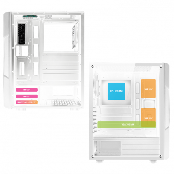 Spirit of Gamer Számítógépház - CLONE 3 White (fekete, ablakos, 8x12cm ventilátor, alsó táp,  ATX, 1xUSB3.0, 2xUSB2.0)