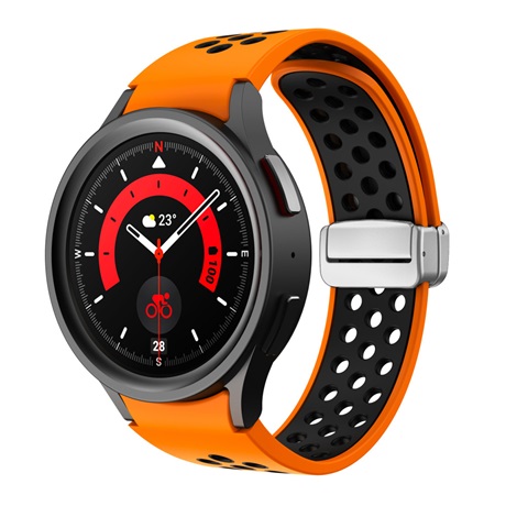 Mybandz 41719 Samsung Galaxy Watch 4-5-6-7 20mm lélegző mágneszáras szilikon szíj Narancs-fekete Mybandz 41719 Samsung Galaxy Watch 4-5-6-7 20mm lélegző mágneszáras szilikon szíj Narancs-fekete
