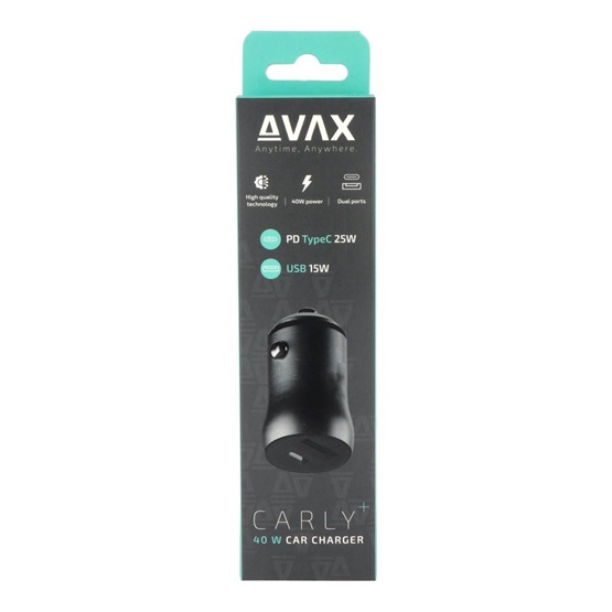  AVAX CC601B CARLY+ USB A + Type C 40W gyors autós töltő Fekete