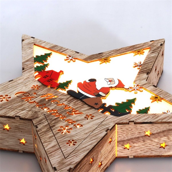 IRIS Csillag alakú Télapó mintás/30x30cm/meleg fehér LED-es fa fénydekoráció  (310-03)