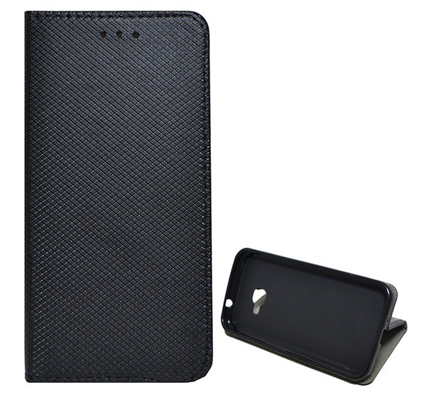 Tok álló, bőr hatású (FLIP, oldalra nyíló, asztali tartó funkció, rombusz minta) FEKETE [Samsung Galaxy Xcover 4s (SM-G398F)]
