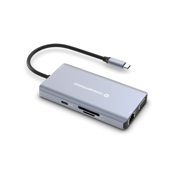 Conceptronic    DONN20G  USB-C to HDMI/VGA/USB-C PD/USB 3.0/SD/TF/GbE/AUX  Notebook Dokkoló
