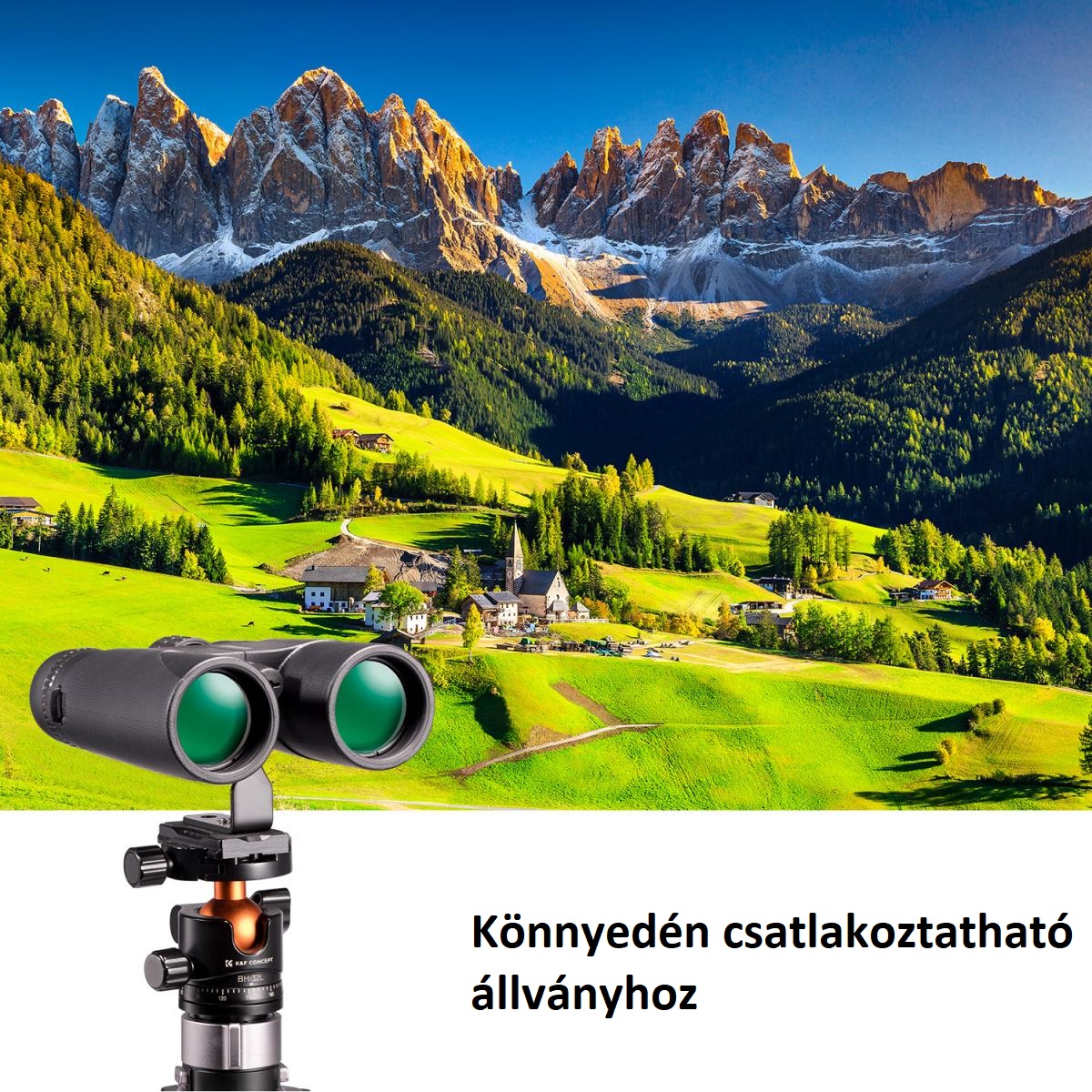 K&F Concept 10x42 HD távcső, BAK4, állvány adapterrel, fekete