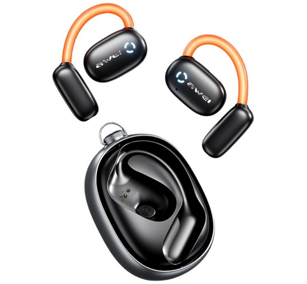Awei bluetooth fülhallgató SZTEREO (v5.4, TWS, fülre akasztható, aktív zajszűrő, mikrofon + töltőtok) FEKETE (TZ13)