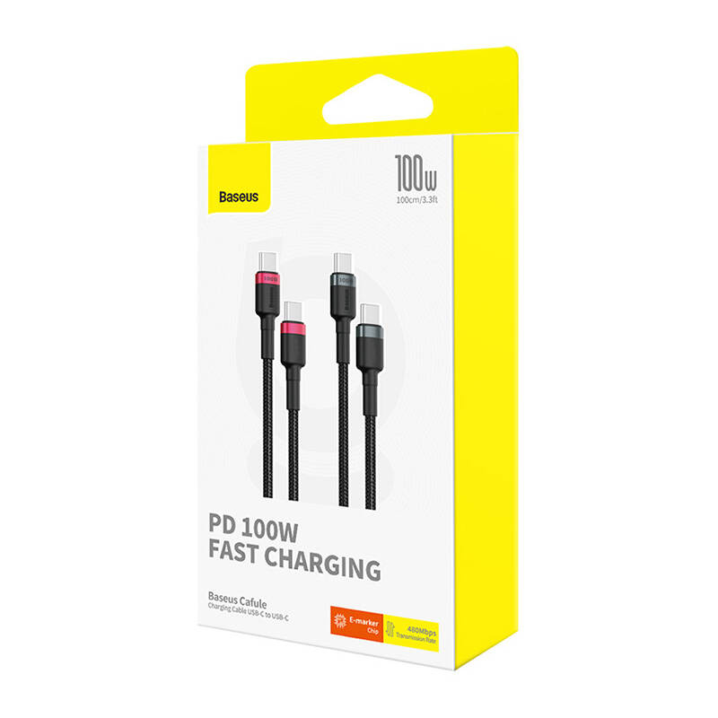 Cable Baseus Cafule USB-C to USB-C 100W,1m, 2psc (Red Black, Grey Black)
