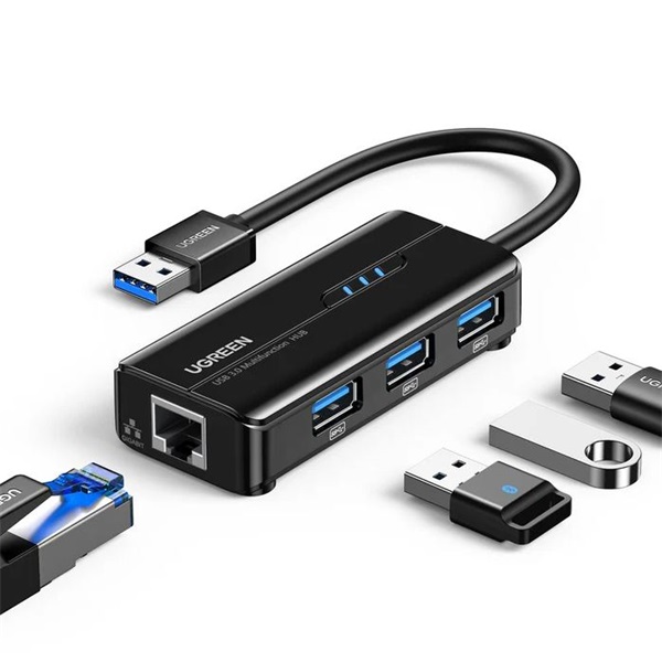 UGREEN HUB USB 3.0, 3x USB-A, Ethernet 1Gbit/s, szürke (20265)