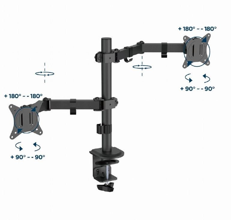 Gembird MA-D2-03 2 monitor számára asztalra erősíthető tartó 17”-32” fekete Gembird MA-D2-03 2 monitor számára asztalra erősíthető tartó 17”-32” fekete