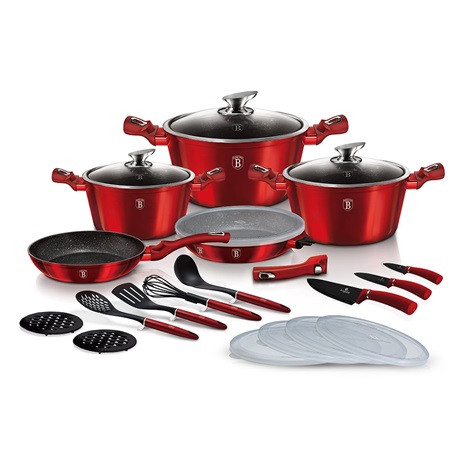 Berlinger Haus BH/7180 Metallic Line Burgundy Edition levehető nyéllel, 22 részes edénykészlet Berlinger Haus BH/7180 Metallic Line Burgundy Edition levehető nyéllel, 22 részes edénykészlet