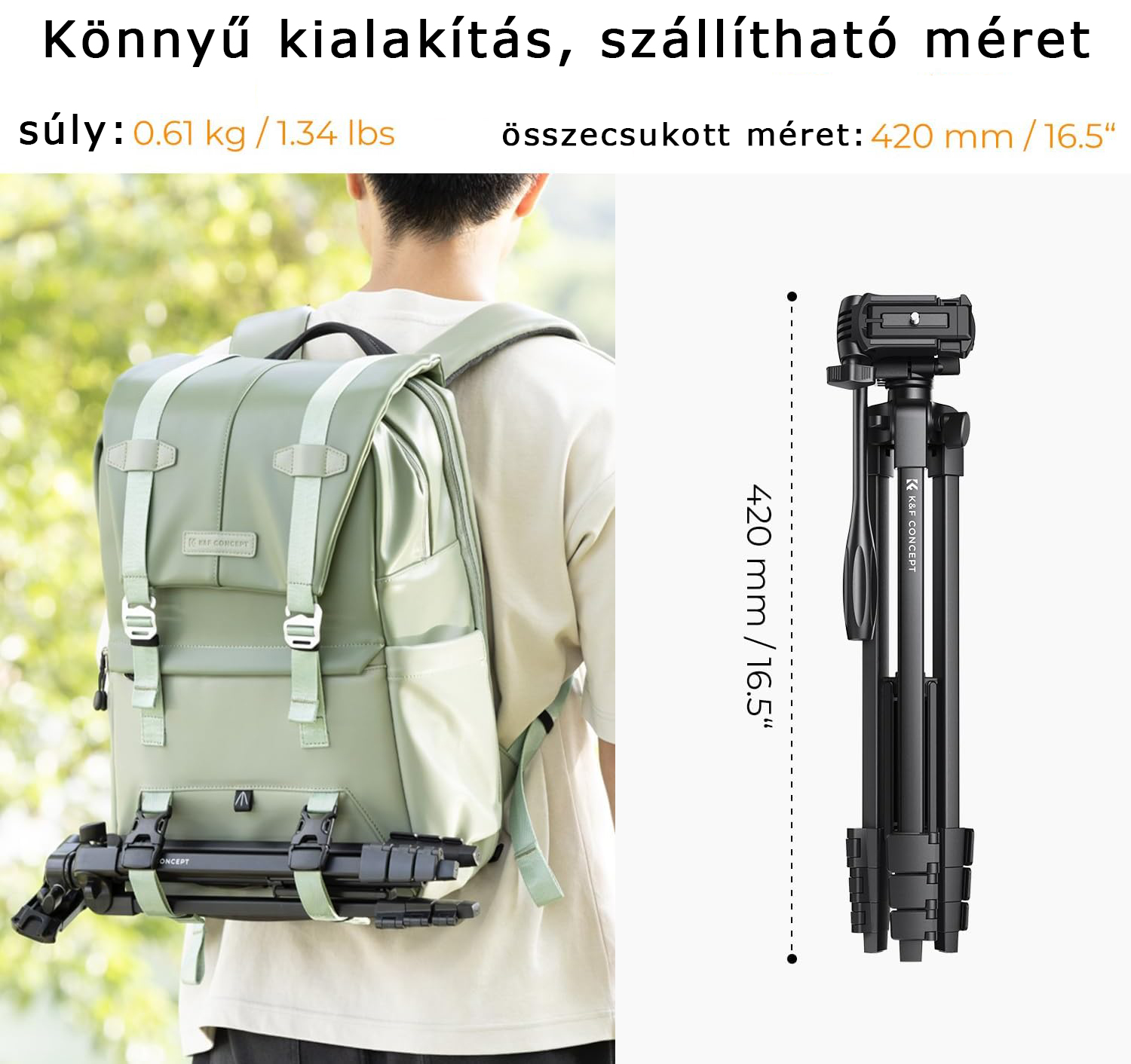 K&F Concept B174A1 állvány, telefontartó adapterrel, bluetooth kioldóval