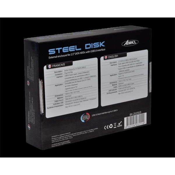 Advance STEELDISK 2.5" Külső HDD/SSD Ház Fekete 