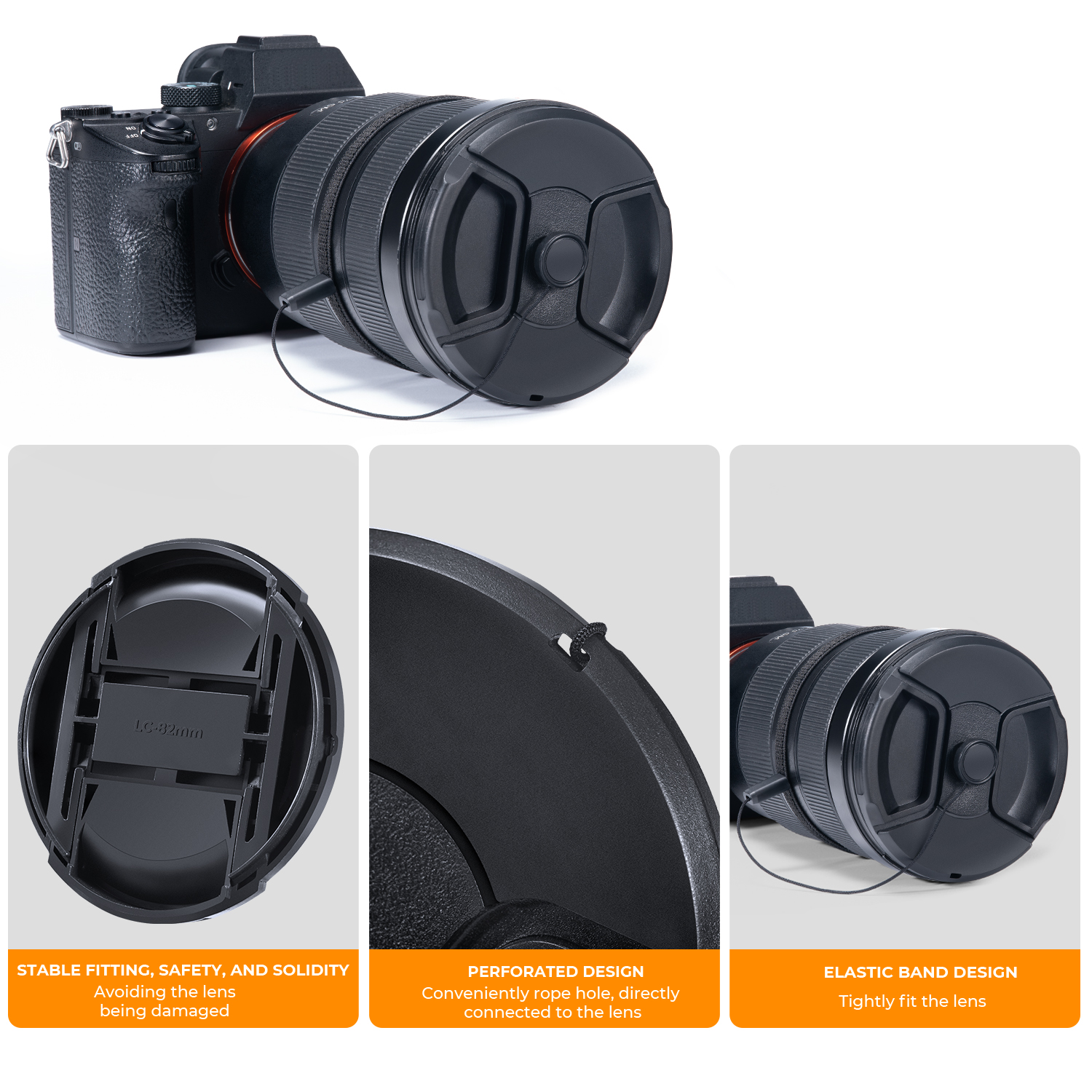 K&F Concept 3db objektívvédő sapka zsinórral + 3db törlőkendő, 58mm
