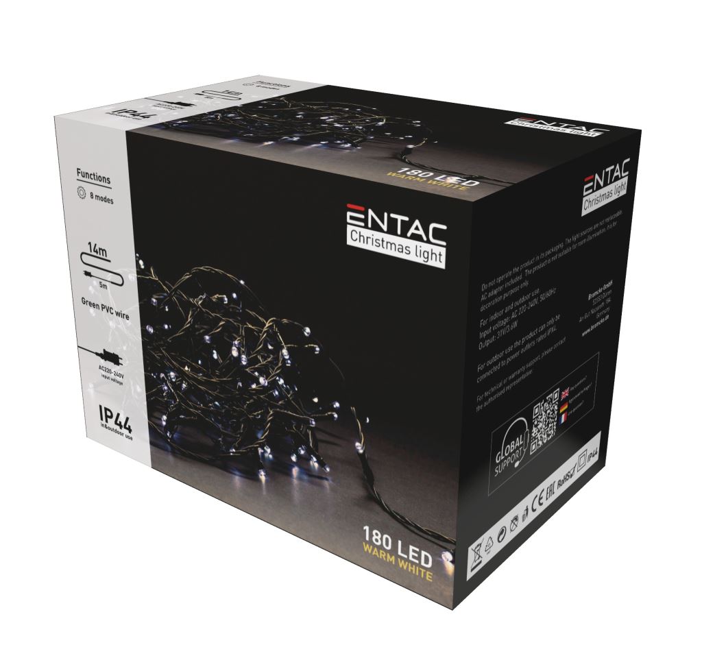 Entac Christmas IP44 180 LED fényfüzér WW 14m (ECL-180-WW)