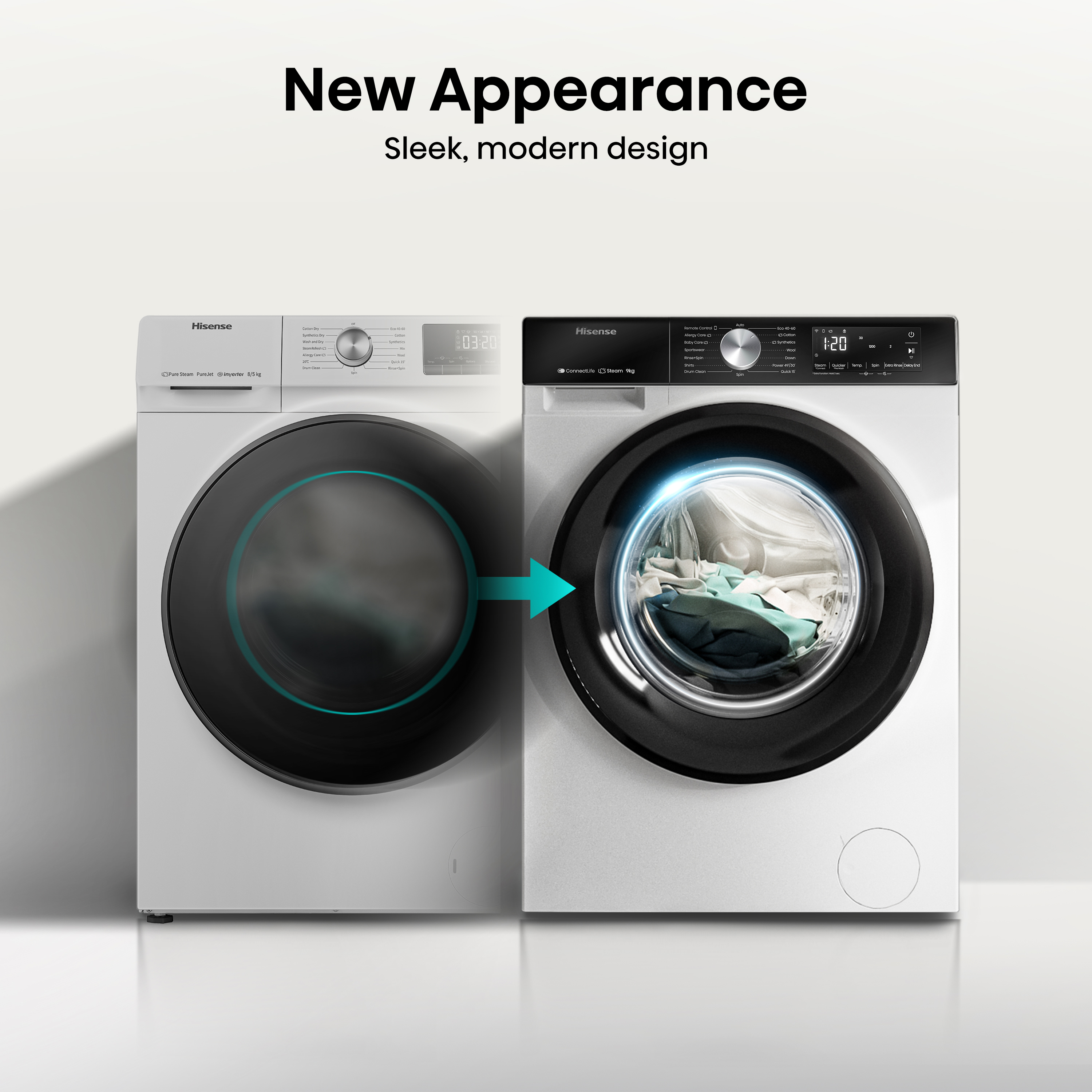 Hisense WF3S9043BW3 Elöltöltős mosógép - 9 Kg, 1400 Fordulat/perc, A Energiaosztály