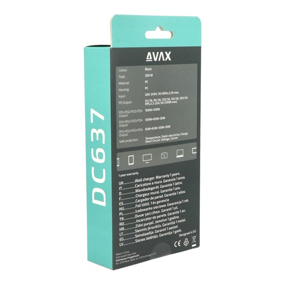  AVAX DC637 DESKY+ 4xType C (PD 3.0) 200W GaN gyorstöltő elosztó