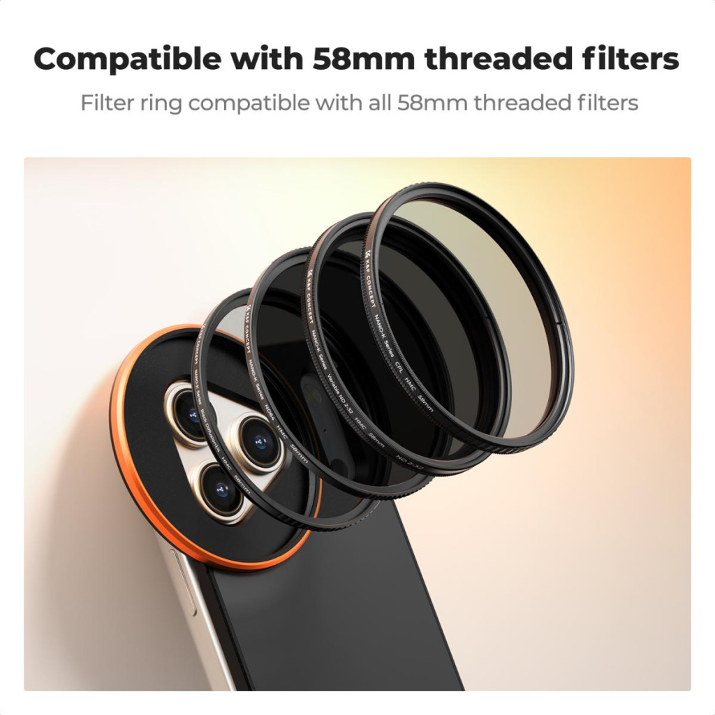 K&F Concept MagSafe szűrőtartó adapter 58 mm CPL szűrővel iPhone 17 Pro Max