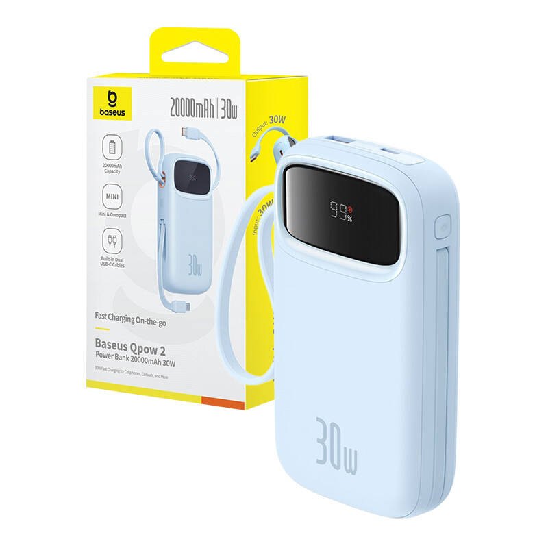 Baseus QPow 2 20000mAh  30W 2xUSB-C Powerbank Kék 