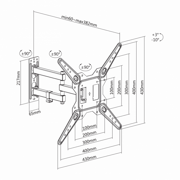 SBOX LCD-443 dönthető forgatható  23"-55" 400x400  fali konzol 