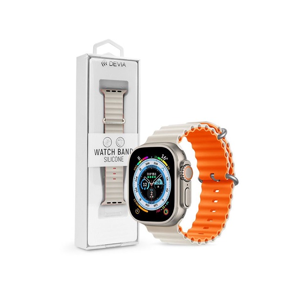Devia ST381676 Apple Watch 42/44/45/49mm fehér/narancs szilikon sport szíj Devia ST381676 Apple Watch 42/44/45/49mm fehér/narancs szilikon sport szíj