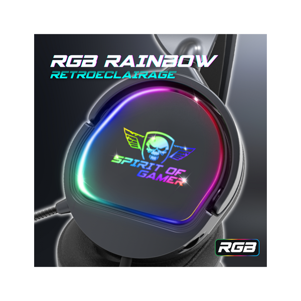 Spirit of Gamer Fejhallgató - PRO-H6 RGB Black (MultiPlatform, mikrofon, 3.5mm jack, hangerőszabályzó, 2m kábel, fekete)