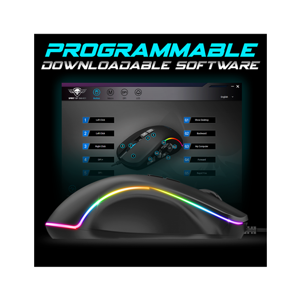 Spirit of Gamer ELITE-M30  Optikai 10 gomb programozható RGB Egér  Fekete 