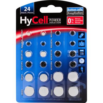 HyCell Gombelem készlet 2x AG 1, AG 3, AG 4, AG 5, AG 8, AG 10, AG 12, AG 13 és 2x CR 1620, CR 2016, CR 2025, CR 2032