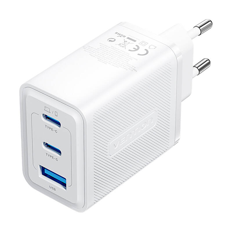 Wall charger, Vention, FERW0-EU,  2xUSB-C, USB- A, 65W/65W/30W, GaN (white) Wall charger, Vention, FERW0-EU,  2xUSB-C, USB- A, 65W/65W/30W, GaN (white)