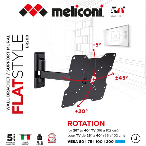 Meliconi FlatStyle ER200 dönthető, forgatható karos VESA 200 TV fali konzol (580458) Meliconi FlatStyle ER200 dönthető, forgatható karos VESA 200 TV fali konzol (580458)