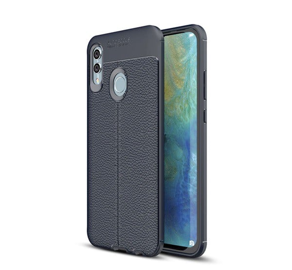 Szilikon telefonvédő (közepesen ütésálló, bőr hatású, varrás minta) SÖTÉTKÉK [Honor 10 Lite]