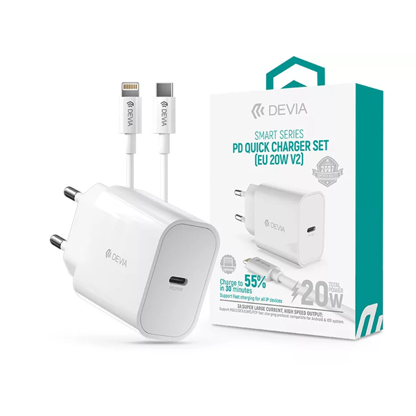 DEVIA ST383847 HÁLÓZATI TÖLTŐ ADAPTER TYPE-C BEMENETTEL + TYPE-C - LIGHTNING KÁBEL - 20W - FEHÉR DEVIA ST383847 HÁLÓZATI TÖLTŐ ADAPTER TYPE-C BEMENETTEL + TYPE-C - LIGHTNING KÁBEL - 20W - FEHÉR