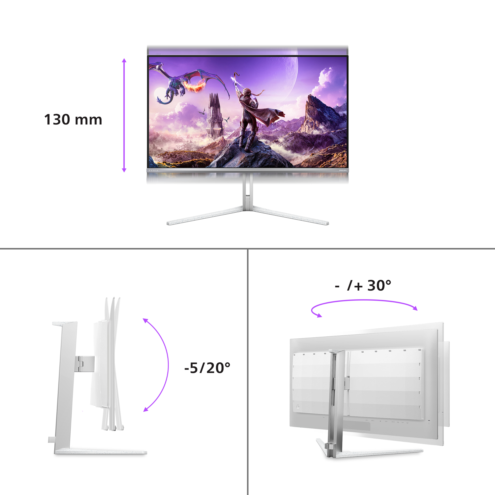 PHILIPS 31.5" EVNIA 32M2N8900/00 Monitor - 3840x2160, OLED, 240Hz, 0,03ms, Hangszóró, Pivot, RGB, Gamer, Fehér