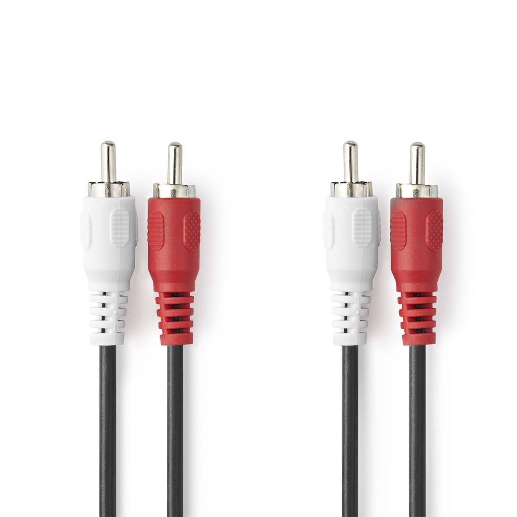 Nedis RCA Dugasz x2,RCA Dugasz x2, nikkelezett, sztereó audiokábel, 10m, fehér-piros (CAGP24200BK100)