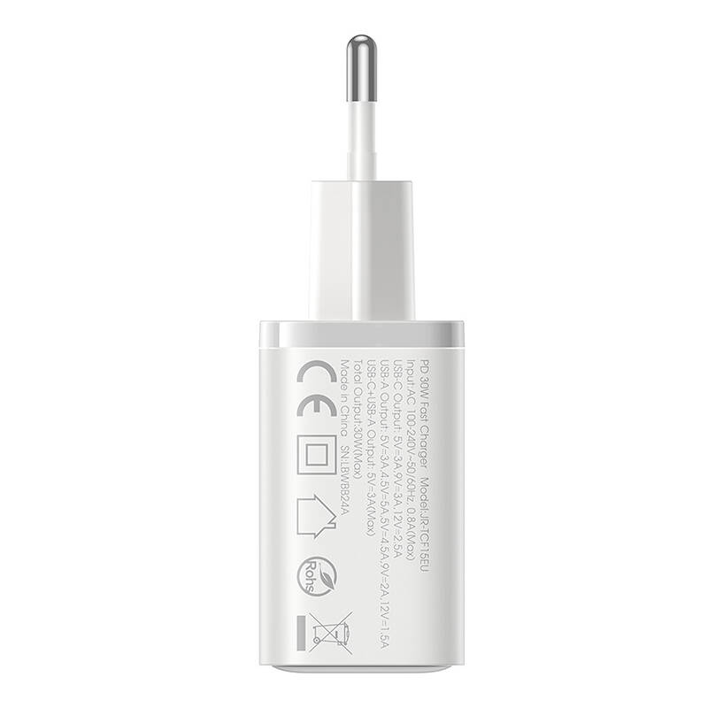 Joyroom TCF15 Dual-Port (A+C) 30W hálózati töltő Fehér