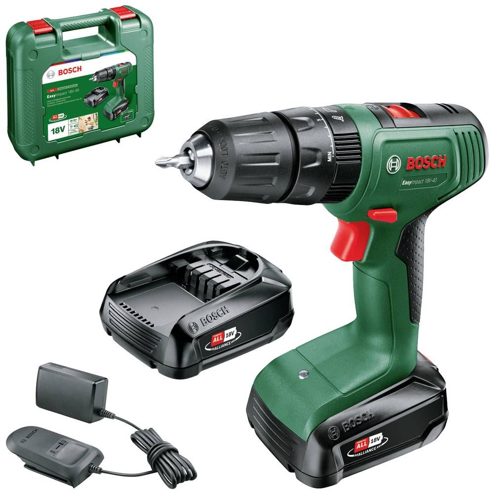 Bosch Home and Garden EasyImpact 18V-40 Akkus fúrócsavarozó 18 V 2.0 Ah Lítiumion 2. akkuval, Töltővel 06039D8108 Bosch Home and Garden EasyImpact 18V-40 Akkus fúrócsavarozó 18 V 2.0 Ah Lítiumion 2. akkuval, Töltővel 06039D8108