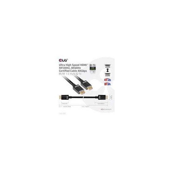 Club3D HDMI 2.1 MALE TO HDMI 2.1 MALE ULTRA HIGH SPEED 4K 120Hz 1,5m kábel Club3D HDMI 2.1 MALE TO HDMI 2.1 MALE ULTRA HIGH SPEED 4K 120Hz 1,5m kábel