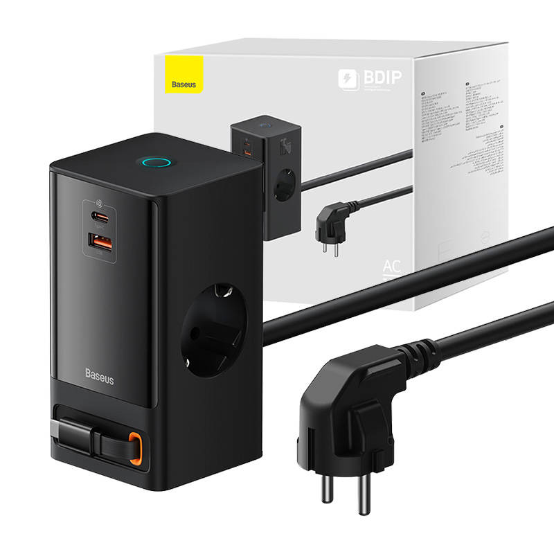 Wall charger / powerstrip Baseus PowerCombo 65W (black) Wall charger / powerstrip Baseus PowerCombo 65W (black)