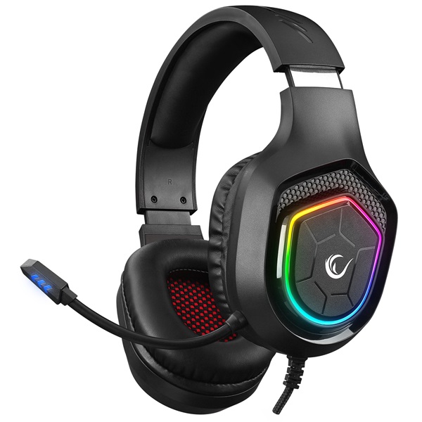 Rampage RM-K90 VECTOR mikrofon  USB  3,5 Jack  hangerőszabályzó nagy-párnás Fejhallgató Fekete