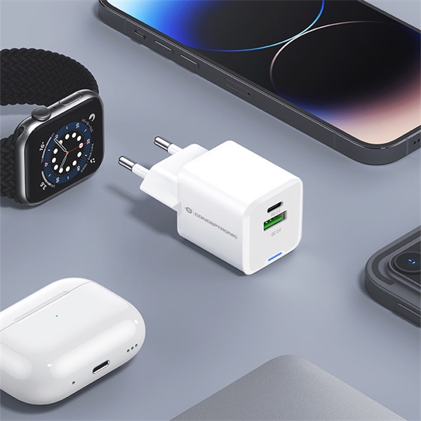 Conceptronic telefon töltő adapter+kábel  ALTHEA16W  USB-C+USB-A  33W  3in1 töltő kábel  Fehér 
