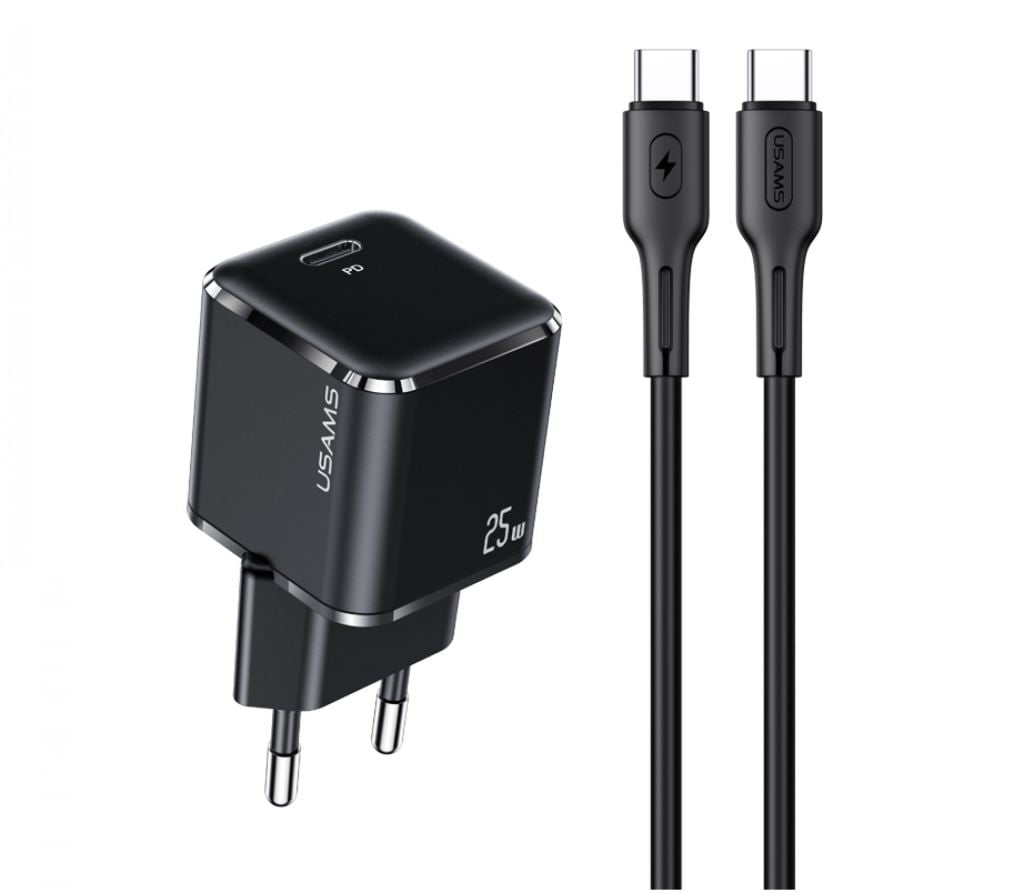Usams YXLOGTC01 PD hálózati gyorstöltő adapter 25W, 120cm-es Type-C - Type-C kábellel (1380748) Usams YXLOGTC01 PD hálózati gyorstöltő adapter 25W, 120cm-es Type-C - Type-C kábellel (1380748)