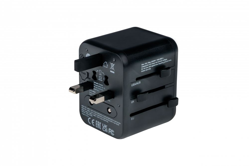 Verbatim UTA-02 utazó adapter USB-C PD, USB-A QC fekete (49544)