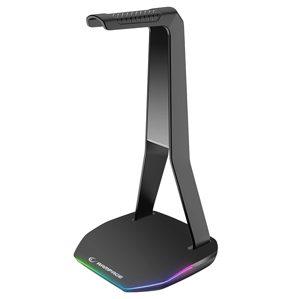Rampage Fejhallgató állvány - TOWER T14 (fekete, műanyag, USB HUB, RGB) Rampage Fejhallgató állvány - TOWER T14 (fekete, műanyag, USB HUB, RGB)