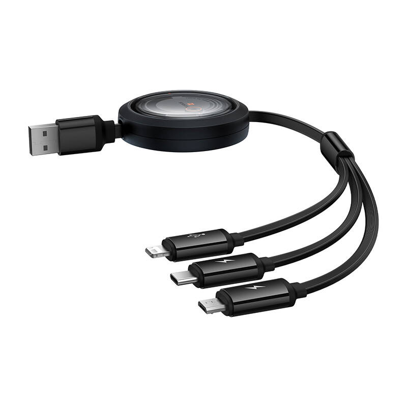 Baseus Free2Draw USB micro USB+USB-C+Lightning, 3.5A 1.1m Gyors töltőkábel 3in1 Fekete 