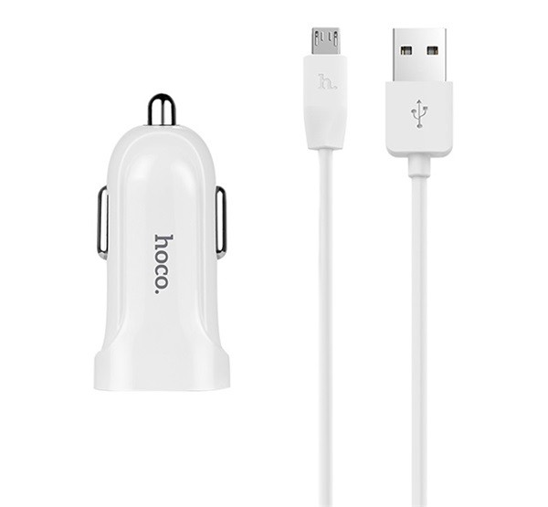 HOCO Z2 autós töltő USB aljzat (5V / 1500mA + microUSB kábel) FEHÉR (Z2_MICRO CABLE_W)