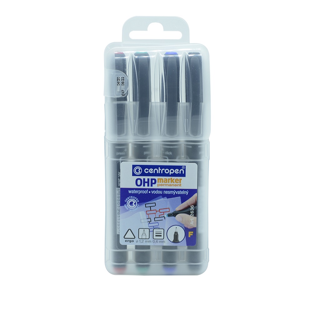Centropen Alkoholos marker készlet, 0,6mm, F OHP  2636, 4 különböző szín (A-626360401)