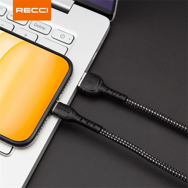 Recci RTC-N16CB 3A gyorstöltő 1m Type C - USB textil borítású fekete adat- és töltőkábel Recci RTC-N16CB 3A gyorstöltő 1m Type C - USB textil borítású fekete adat- és töltőkábel