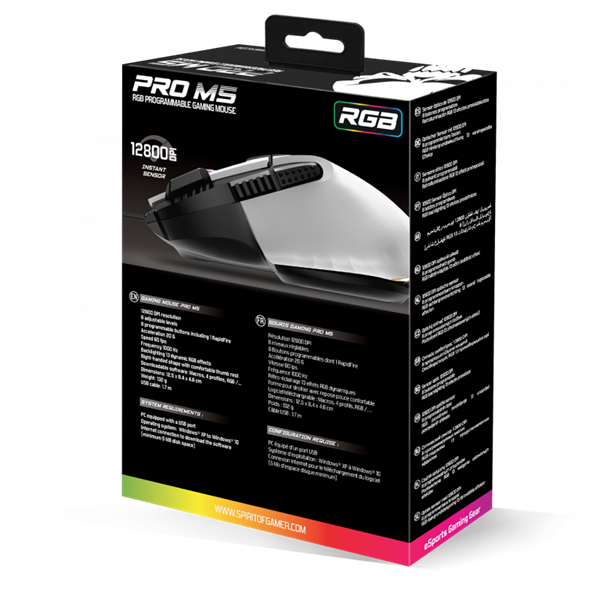 Spirit of Gamer  PRO-M5 Arctic  Optikai 12800DPI  8 gomb Egér Fehér 