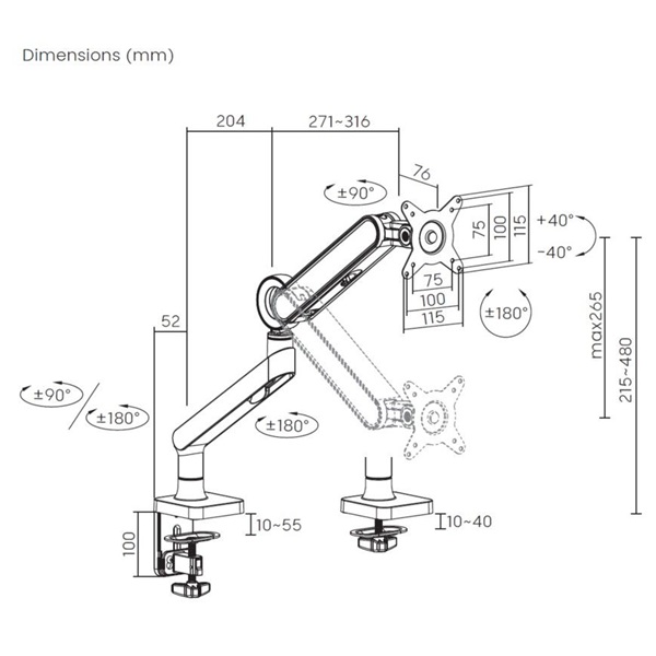 Equip  650184  17"-35"  dönthető forgatható Monitor Asztali konzol fekete 