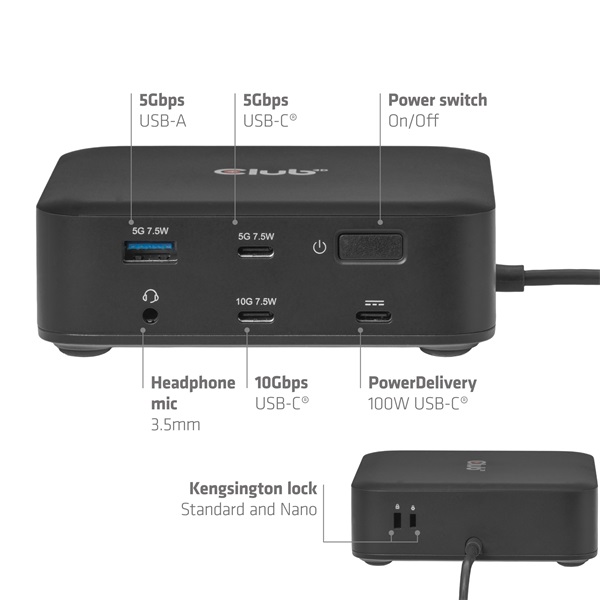 Club 3D CSV-2542  USB-C to 2x Displayport 8K60Hz + 2x HDMI™ 4K60Hz PD3.0 100Watt Ethernet 2.5G  Notebook Dokkoló