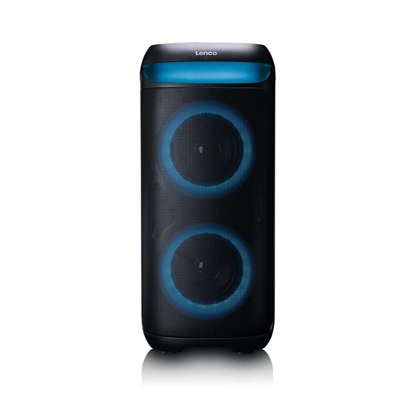Lenco PA-210BK Bluetooth 5.3 bulihangszóró beépített világítással , TWS, 100W erősítővel, 2x mikrofon bemenet