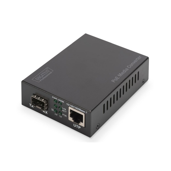 DIGITUS Gigabit PoE+ (RJ45-SFP) 30W SFP modul nélküli média konverter DIGITUS Gigabit PoE+ (RJ45-SFP) 30W SFP modul nélküli média konverter